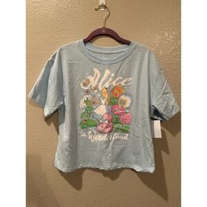 NWOT Alice in Wonderland Learing from the Flowers Golden Afternoon Blue tee M